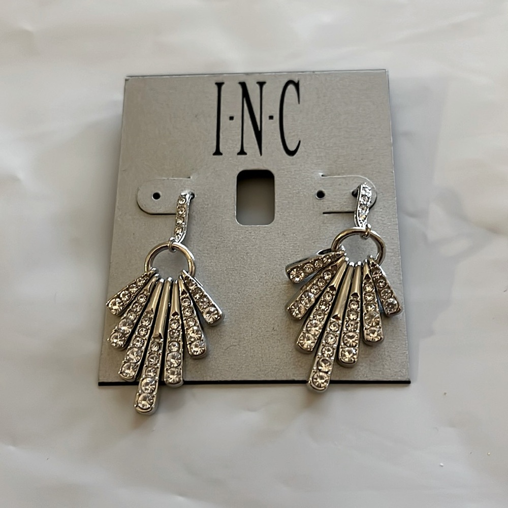 INC Silver Earrings with Rhinestones NEW